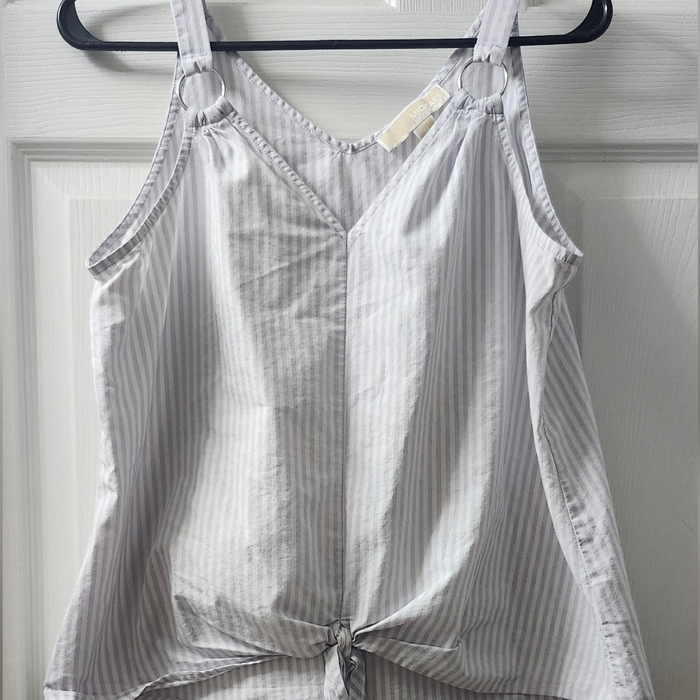 Striped White and light lavender sleeveless top